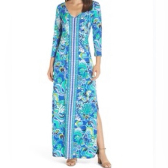 Lilly Pulitzer Anissa Maxi dress, siren and spirits engineered print, sz L - Picture 1 of 7